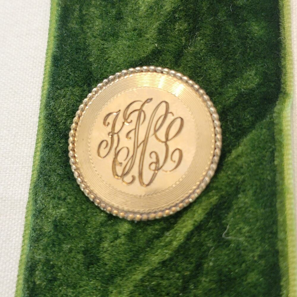 12k gold filled round monogrammed engraved round brooch pin